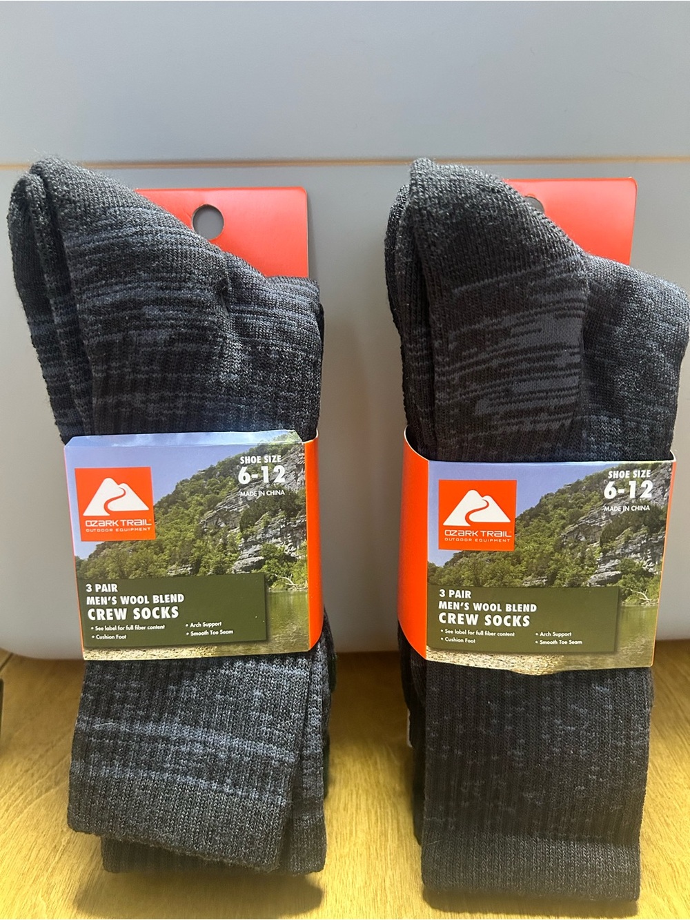 Ozark Trail Men's Crew Wool-Blend Socks - Charcoal & Dark Gray (2 ok of 3 Pair)